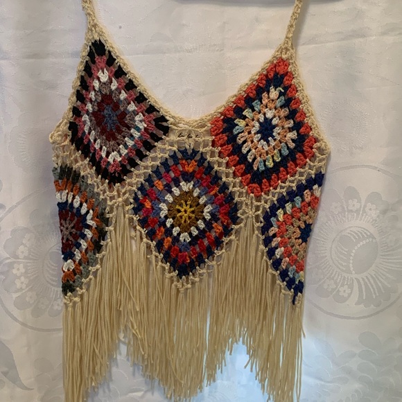 Granny square Colorful Crochet Knit tank Top Era Vanity boho festivals hippie - Picture 2 of 12
